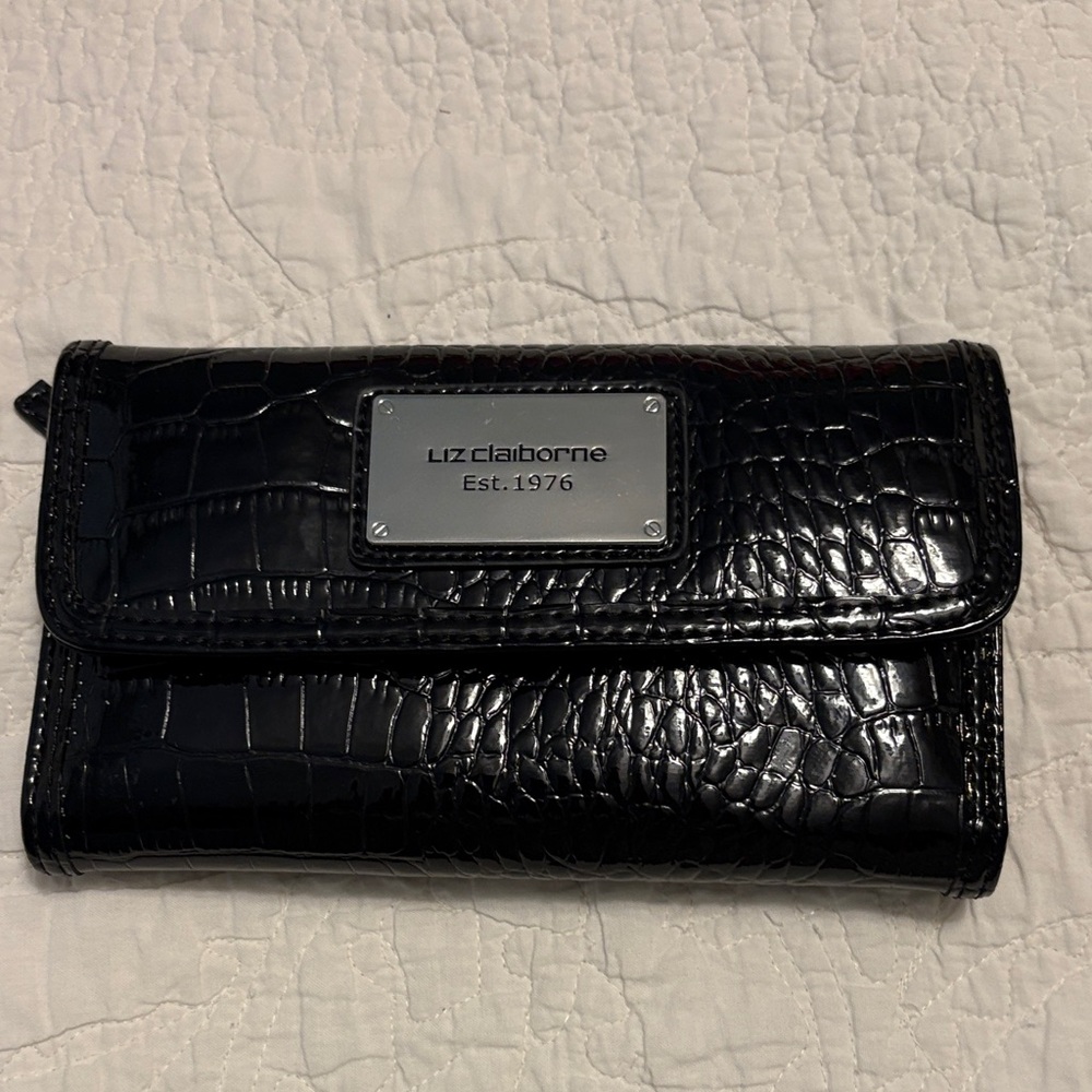 Liz Claiborne Black Croc Embossed Clutch—NWOT